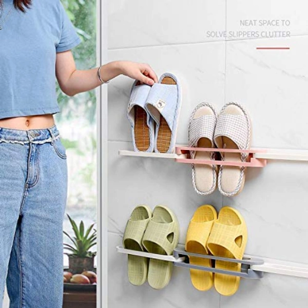 Multifunction Wall Mounted Folding Slippers Rack Shoes Stand Hanger Organizer Useful for Bathroom Towel Rack Holder for Hanging Shelf Adhesive Rack Pack of 1 